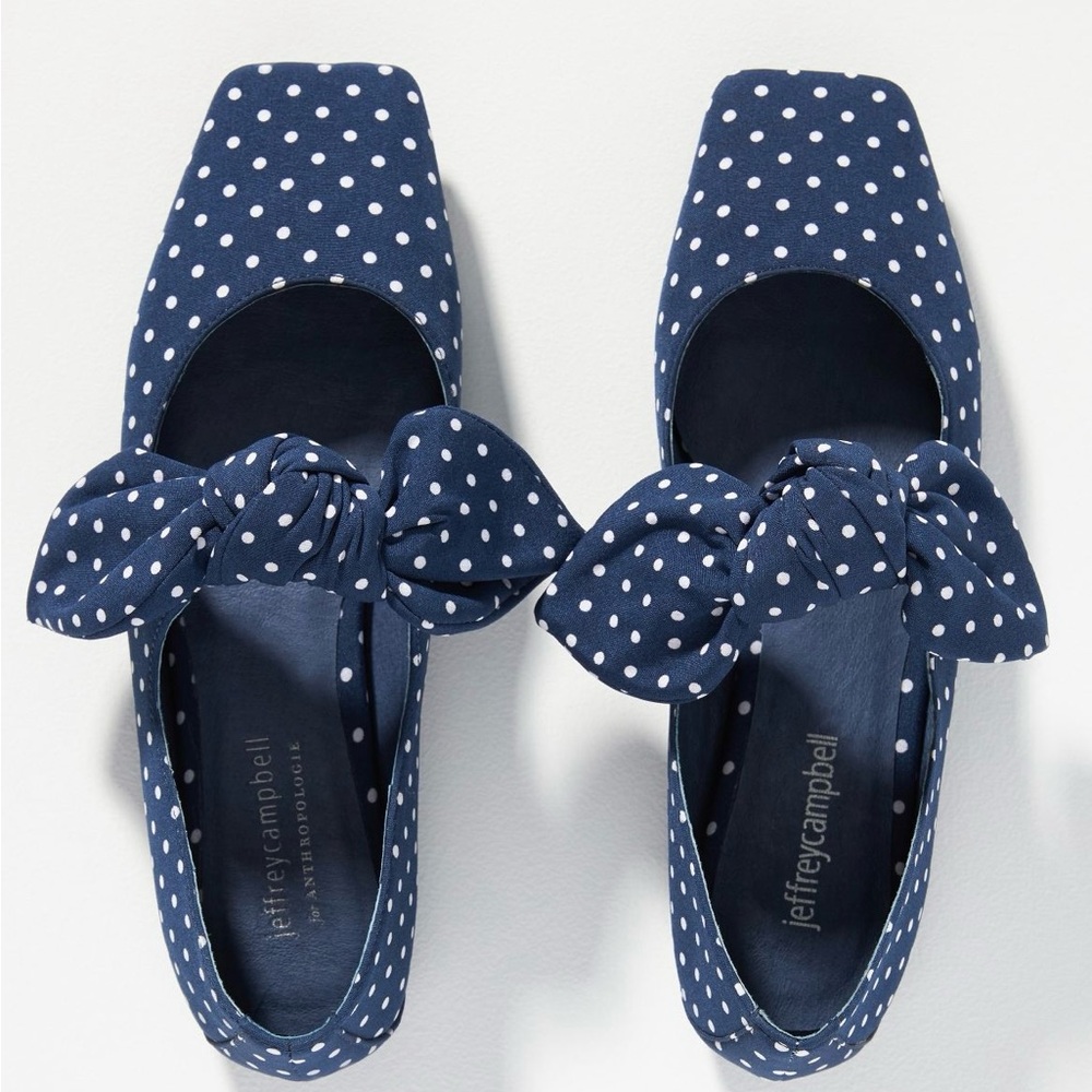 Jeffrey Campbell Navy Polka Dot Bow Flats with box
